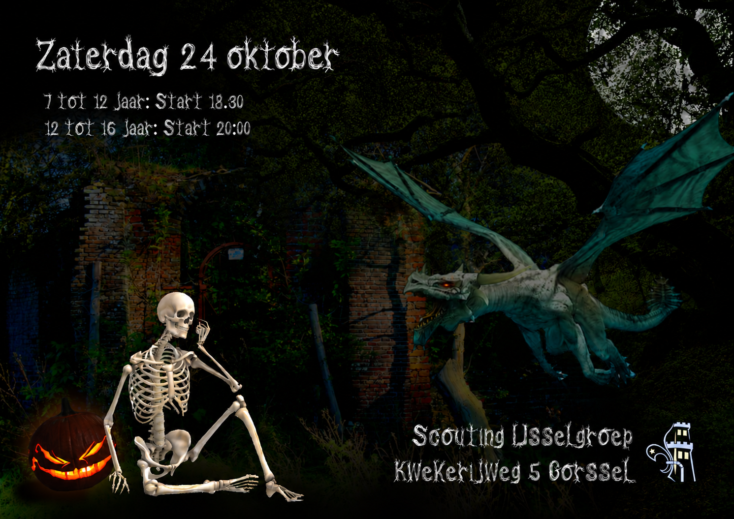 Aankondiging van de Halloween-spooktocht van Scouting IJsselgroep